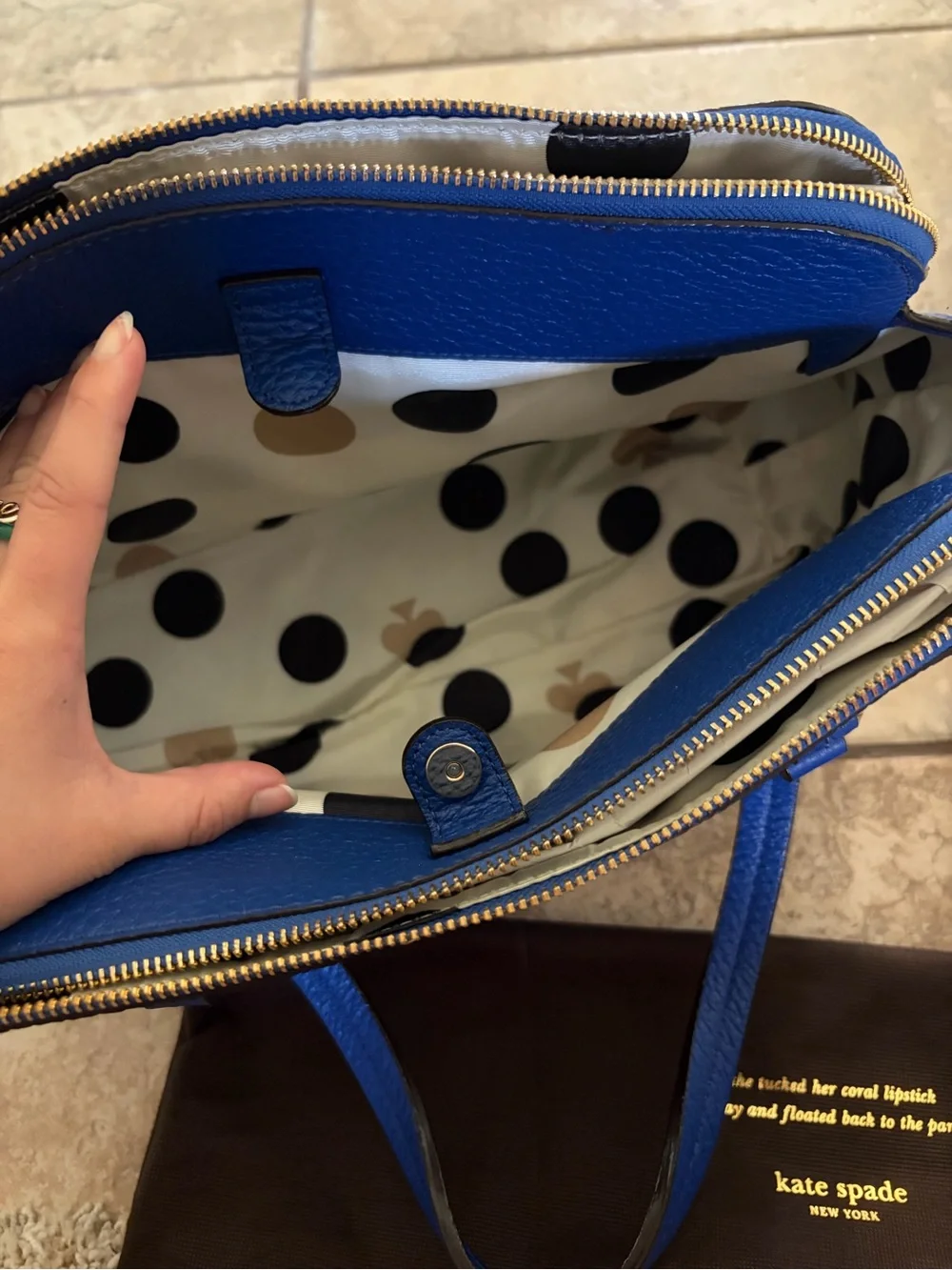 kate spade cobalt blue pebbled leather satchel